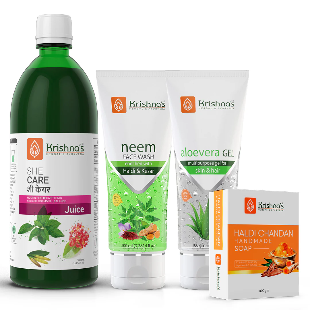 She Care Juice 1000ml | Neem Face Wash 100ml | Aloe Vera Gel 100gm | Haldi Chandan Handmade Soap 100gm